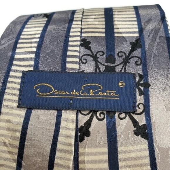 Oscar de la Renta Silk Neck Tie in Black, Grey Red, Blue & Ivory - Picture 8 of 8